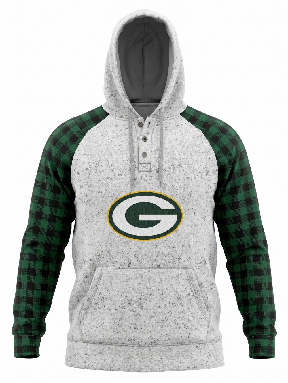 Green Bay Packers Hoodie with Green Plaid Sleeves Athketic Sporty NFL Football - Picture 1 of 8